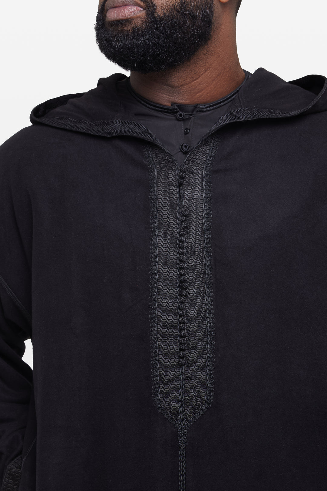 Pure Black Hooded Moroccan Thobe - CAVE