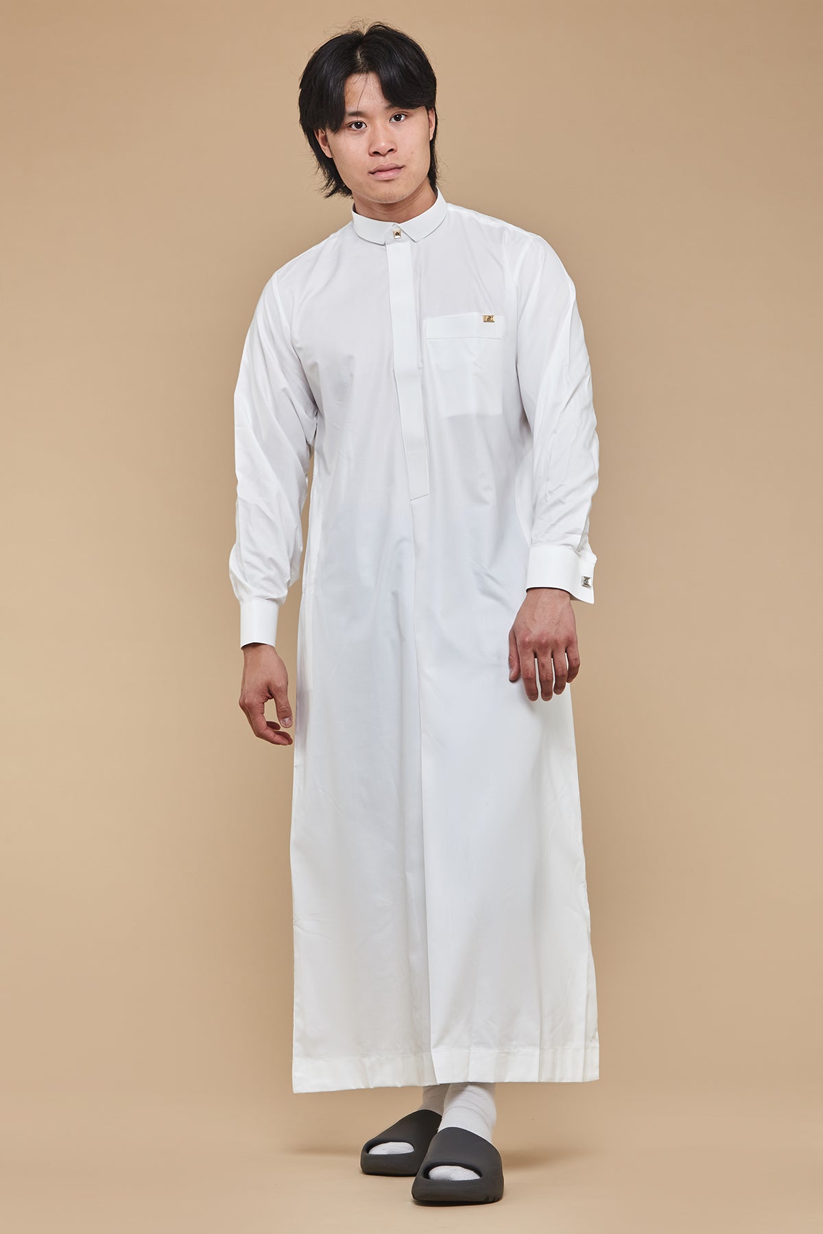 Luxury Cream Qatari Tuxedo Collar Thobe