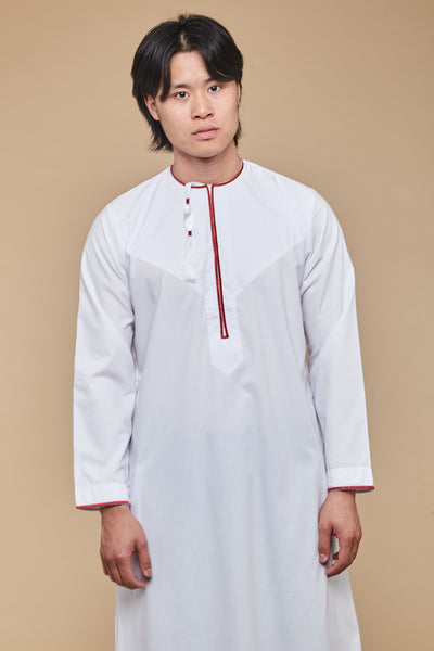 White & Maroon Omani Thobe