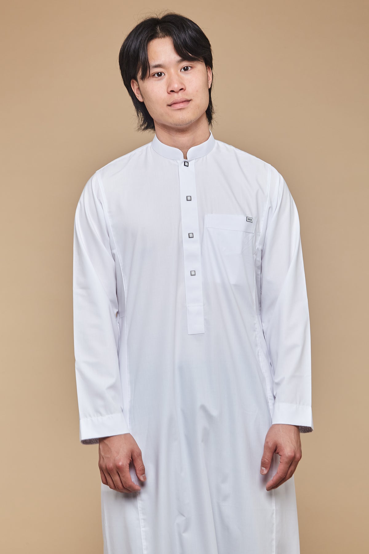 White Classic Buttoned Collar Thobe