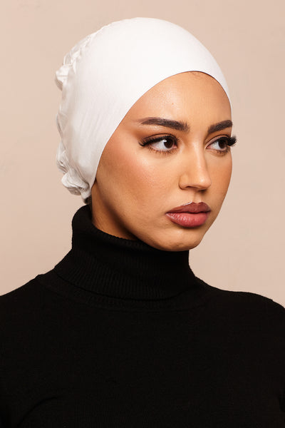 Pure White Scrunchie Bamboo Jersey Hijab Cap