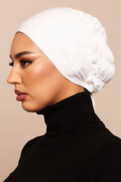 Pure White Scrunchie Bamboo Jersey Hijab Cap