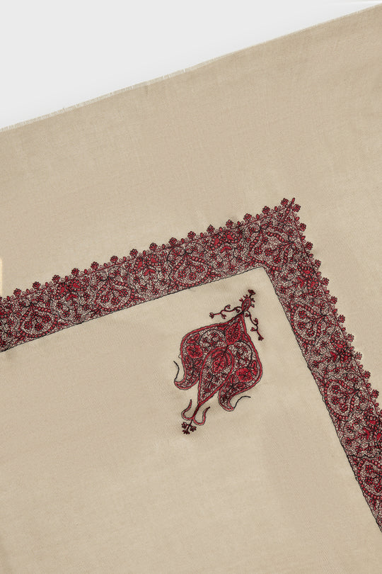 Soft Beige & Burgundy Yemeni Shemagh - CAVE