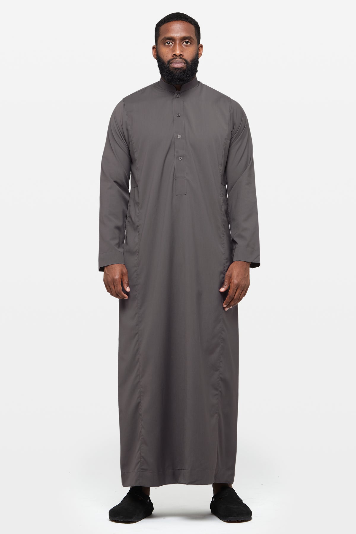 Thobe Rafah Charcoal Classic Saudi Collar Thobe – CAVE