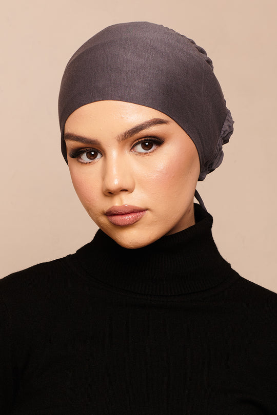 Charcoal Scrunchie Bamboo Jersey Hijab Cap - CAVE