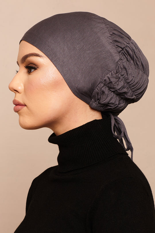 Charcoal Scrunchie Bamboo Jersey Hijab Cap - CAVE