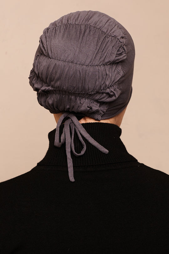 Charcoal Scrunchie Bamboo Jersey Hijab Cap - CAVE