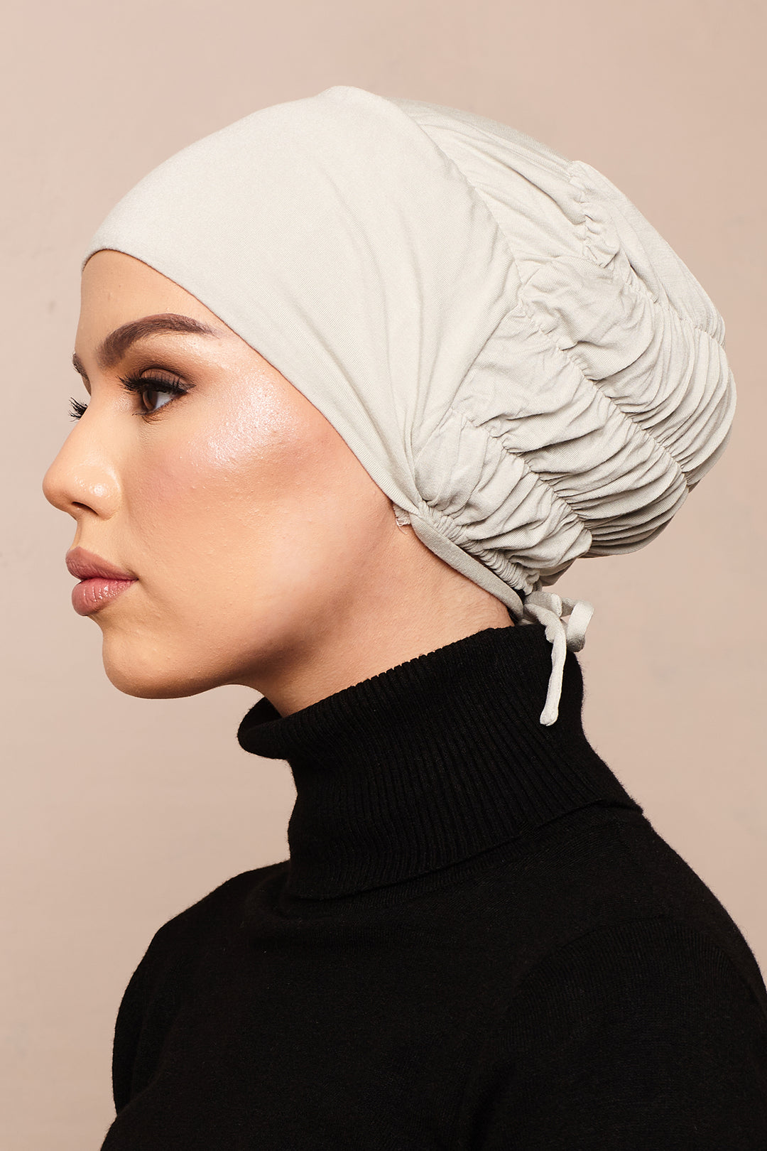 Foggy Grey Scrunchie Bamboo Jersey Hijab Cap - CAVE
