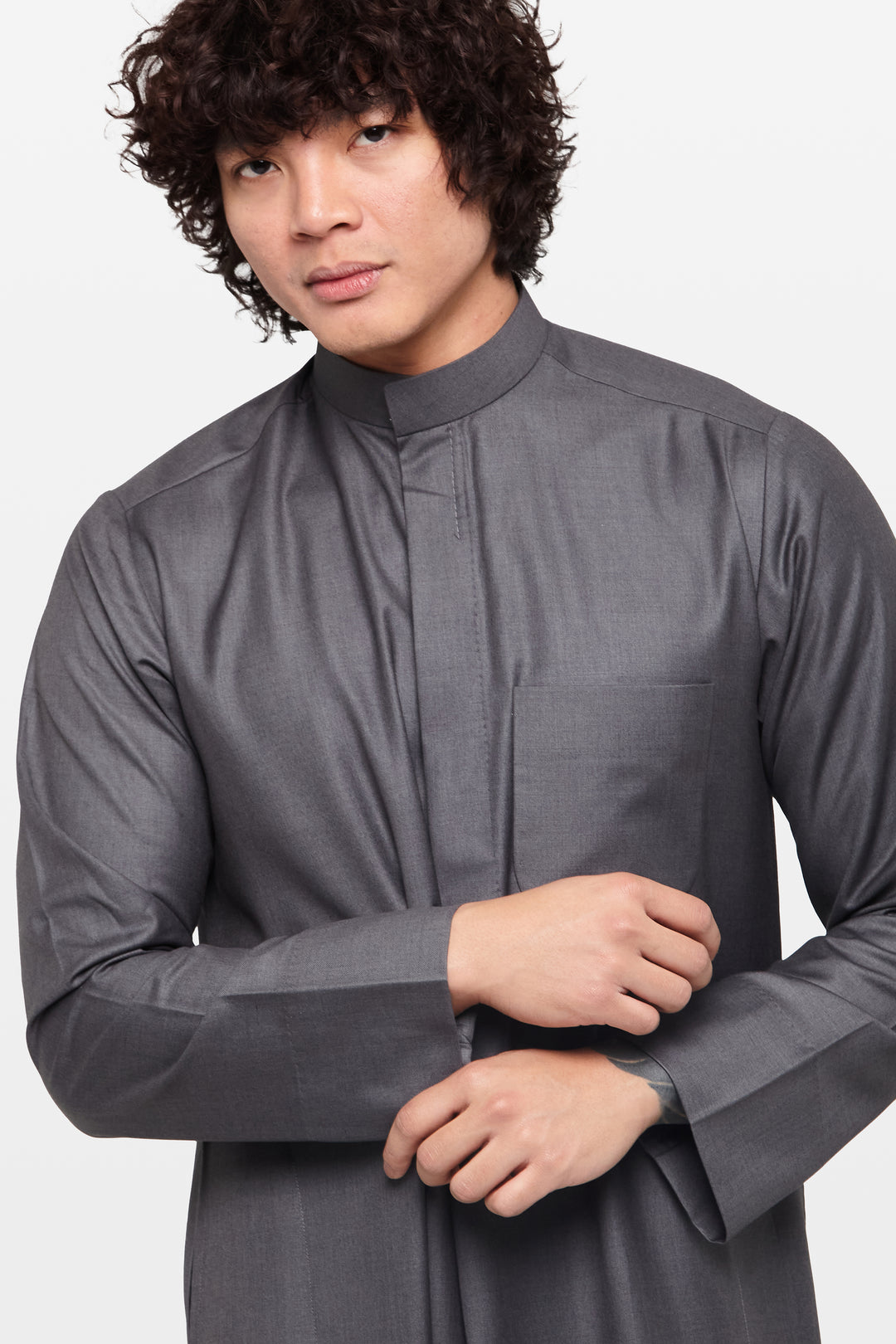 Granite Charcoal Kuwaiti Collar Thobe - CAVE