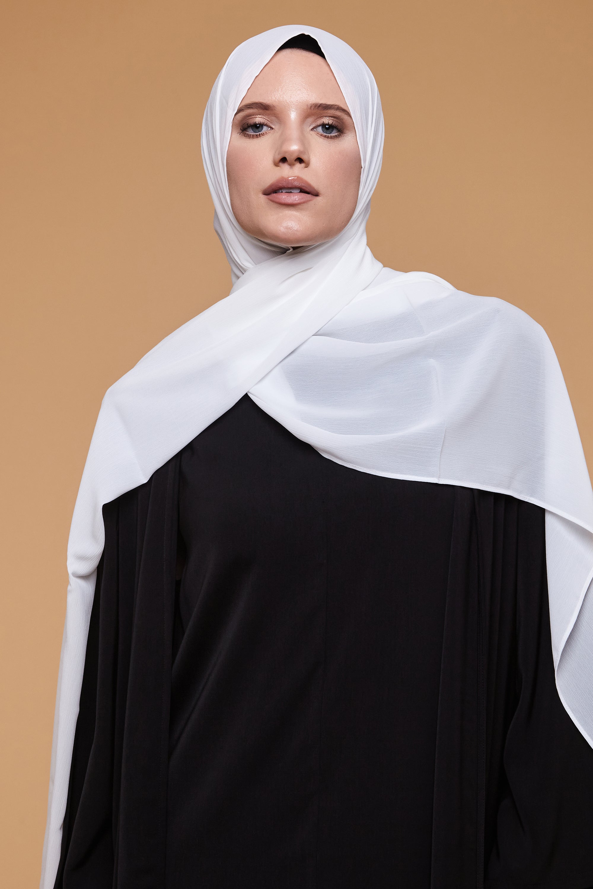 white crinkle hijab