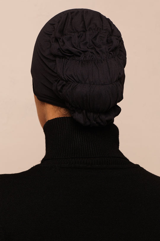 Jet Black Scrunchie Bamboo Jersey Hijab Cap - CAVE