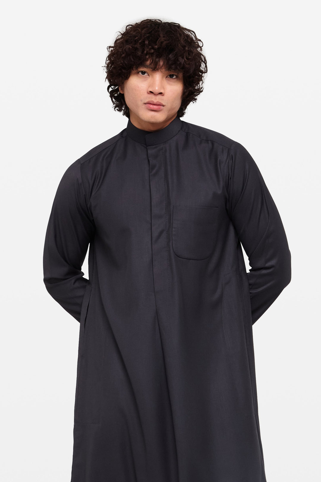 Midnight Black Kuwaiti Collar Thobe - CAVE