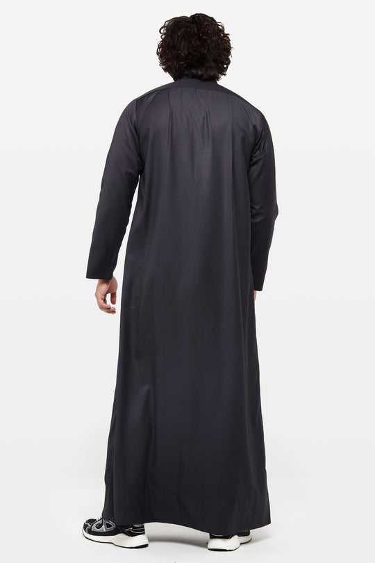 Midnight Black Kuwaiti Collar Thobe - CAVE