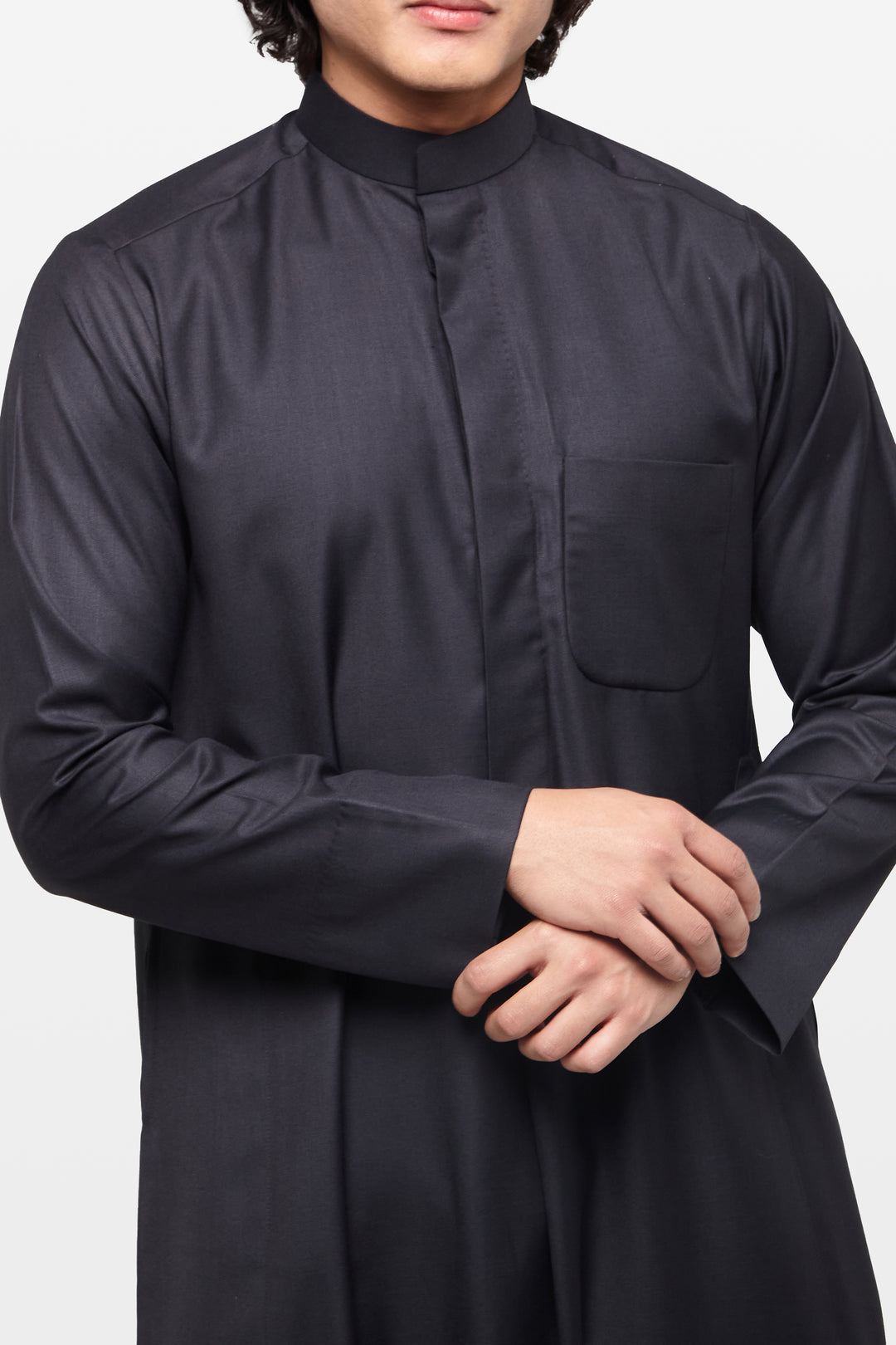 Midnight Black Kuwaiti Collar Thobe - CAVE