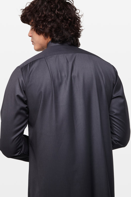 Midnight Black Kuwaiti Collar Thobe - CAVE