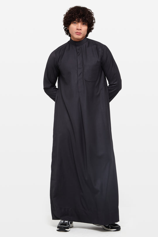 Midnight Black Kuwaiti Collar Thobe - CAVE