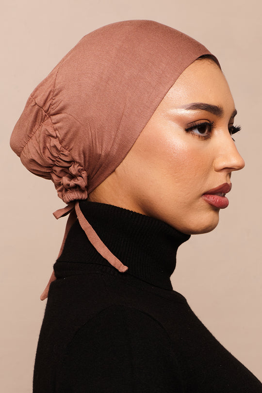 Mocha Mousse Scrunchie Bamboo Jersey Hijab Cap - CAVE