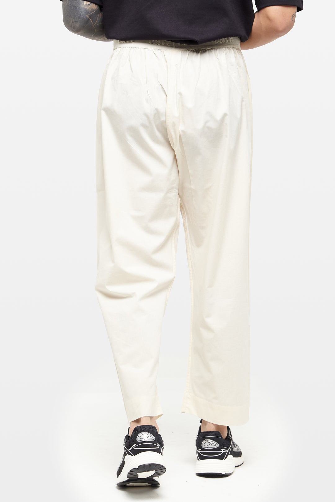 Pearled Ivory Wide-Leg Elasticated Cotton Trousers - CAVE