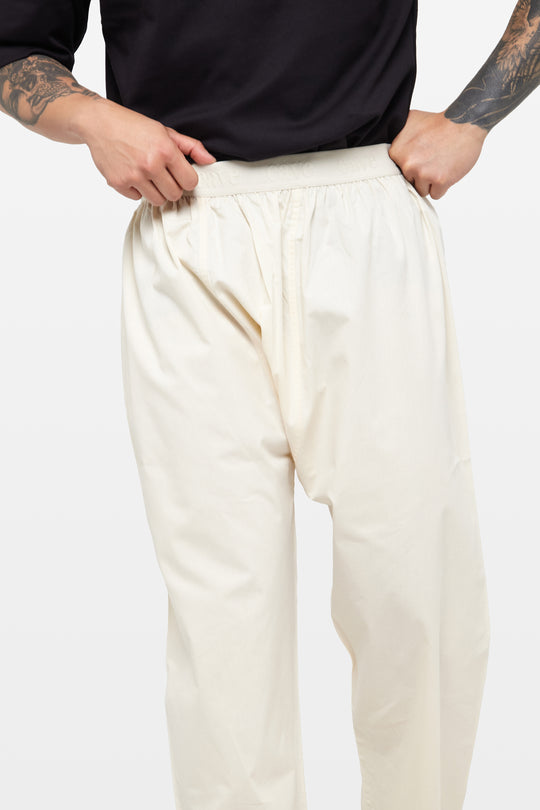 Pearled Ivory Wide-Leg Elasticated Cotton Trousers - CAVE