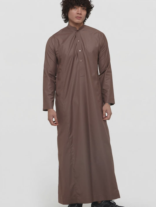 Deep Taupe Classic Saudi Collar Thobe