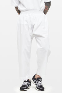 Pure White Wide-Leg Elasticated Cotton Trousers