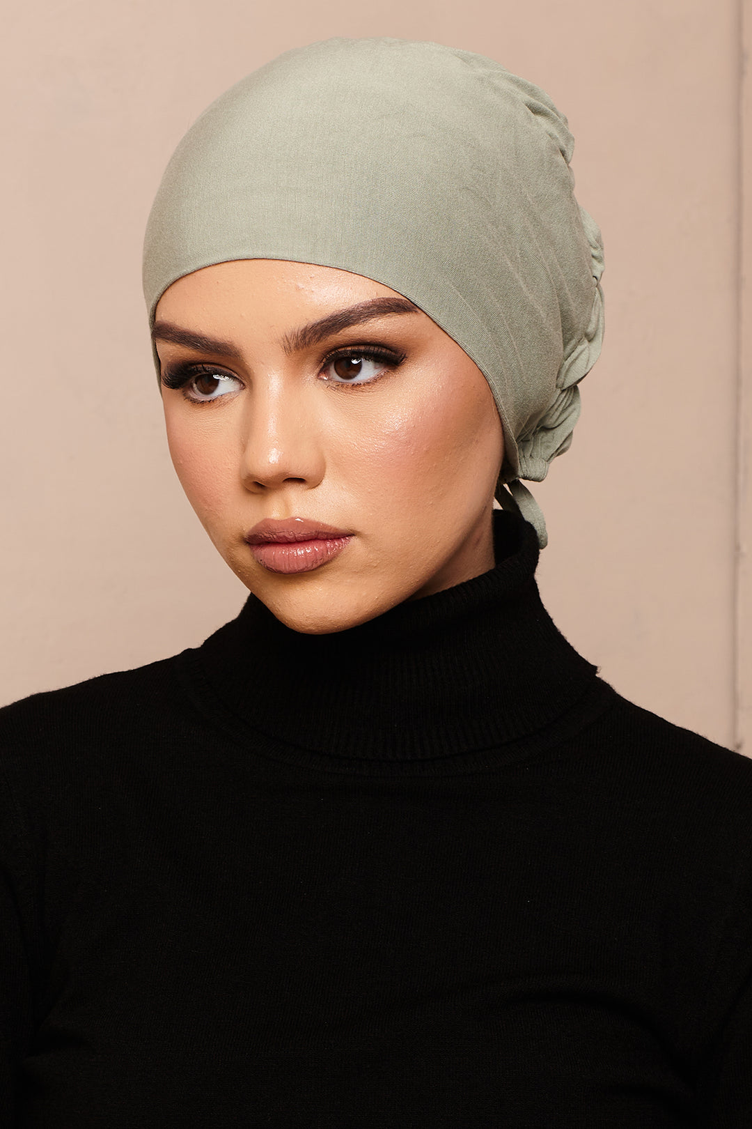 Shadow Khaki Scrunchie Bamboo Jersey Hijab Cap - CAVE