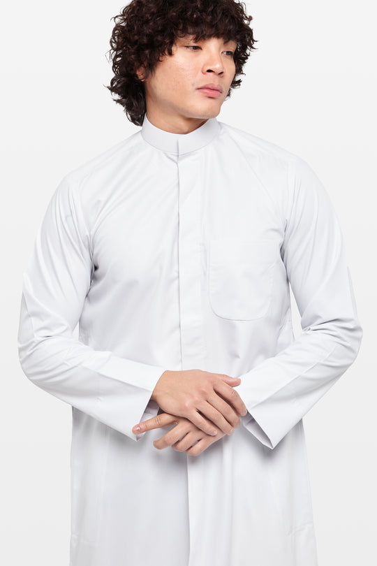 Wind Grey Kuwaiti Collar Thobe - CAVE