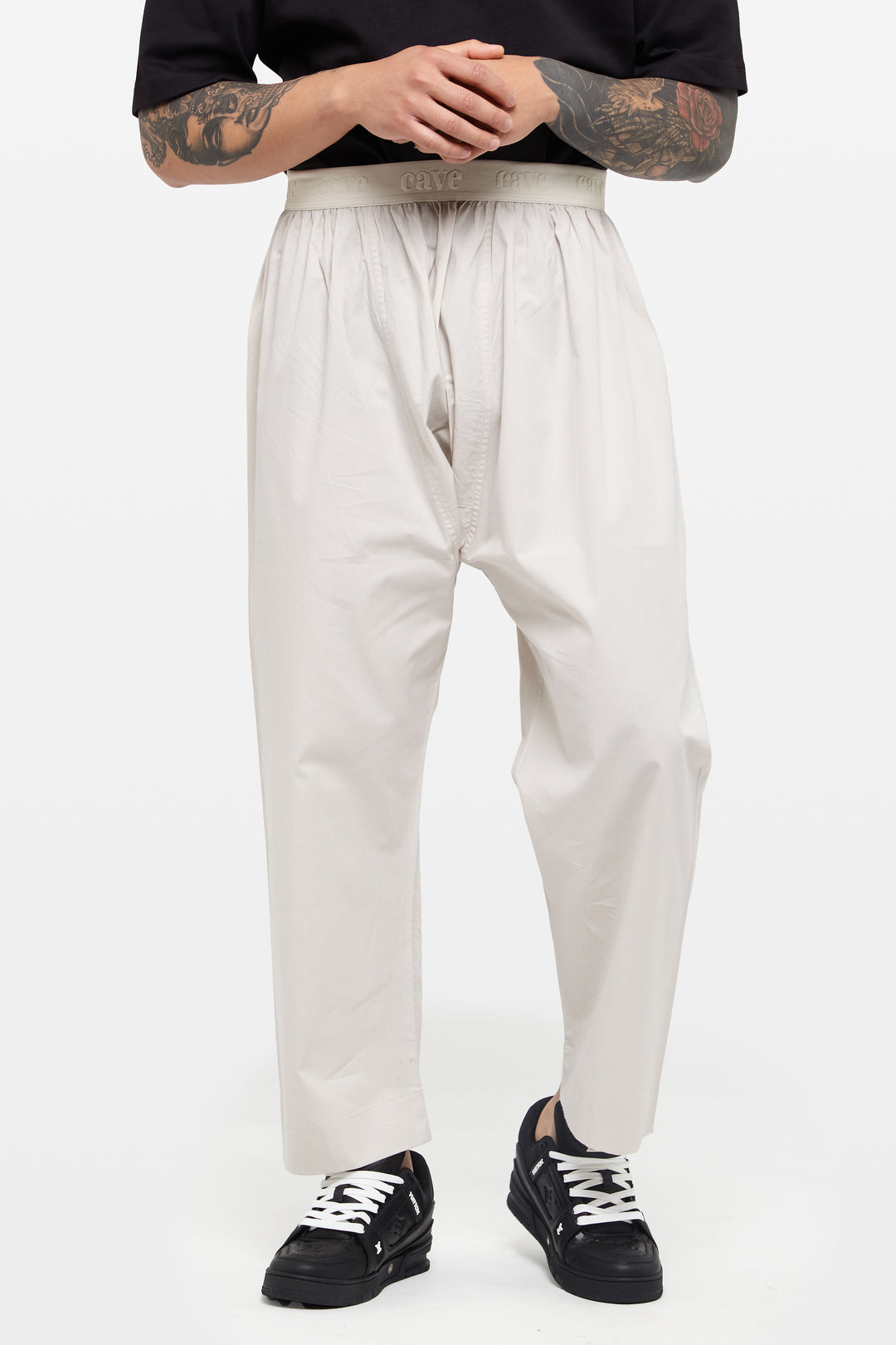 Wind Grey Wide-Leg Elasticated Cotton Trousers - CAVE