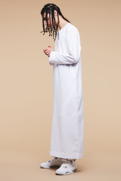 All White Piping Omani Thobe - CAVE