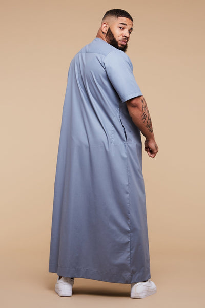Bel Air Blue Short Sleeve Cotton Omani Thobe - CAVE
