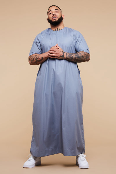 Bel Air Blue Short Sleeve Cotton Omani Thobe - CAVE