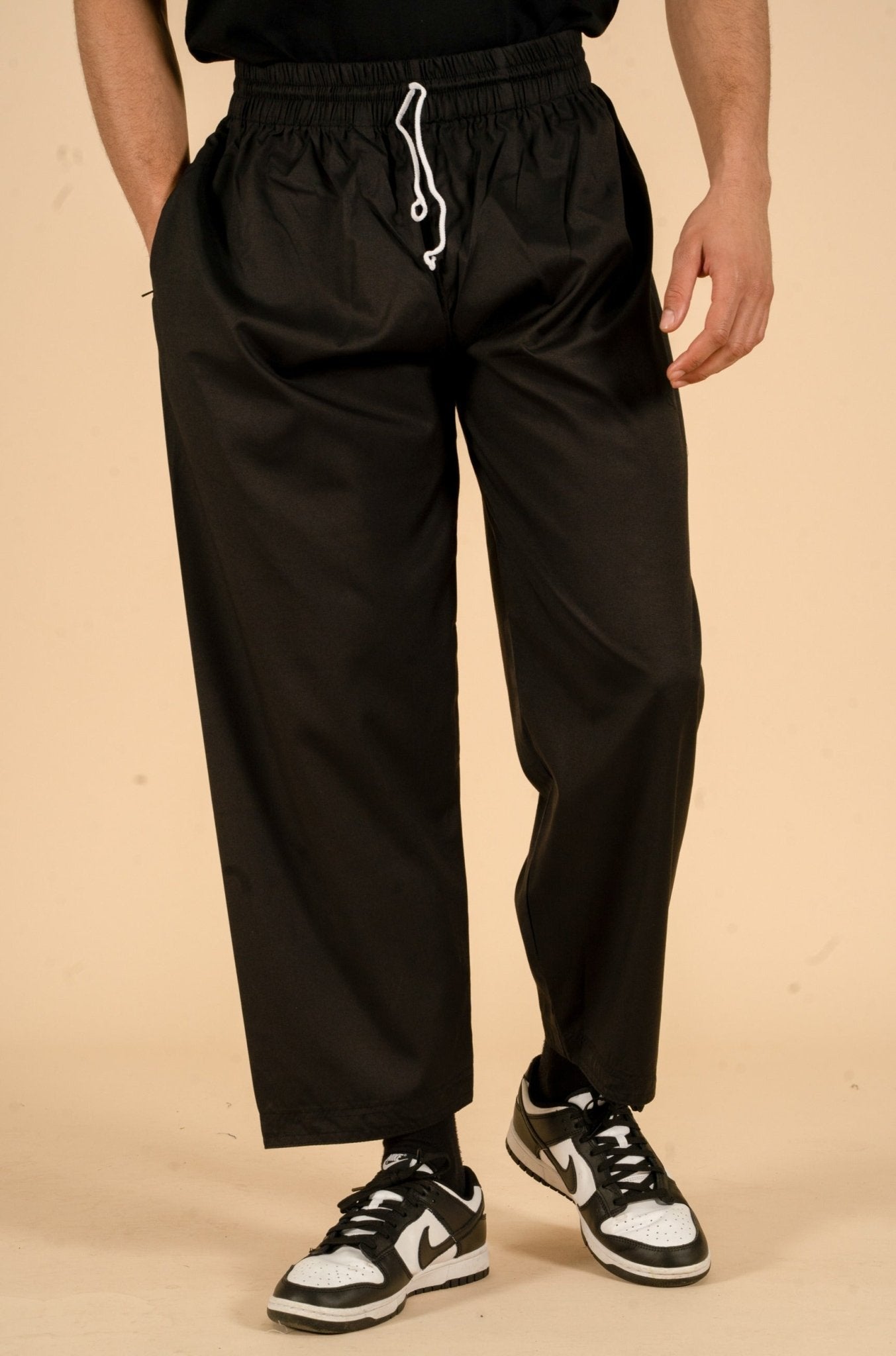 Black Drawstring Wide Leg Thobe Trousers - CAVE