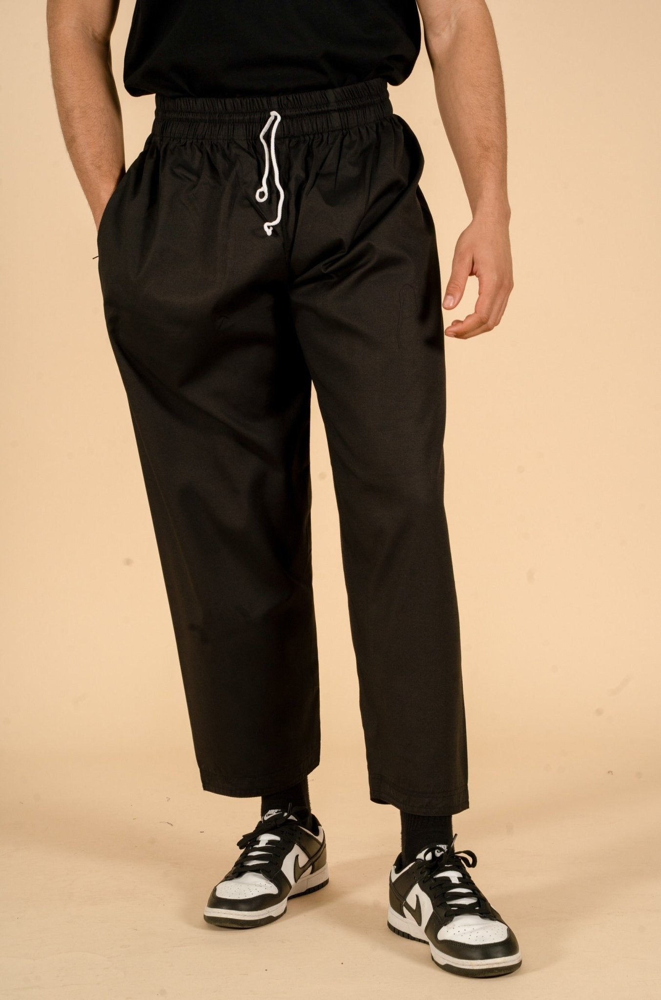 Black Drawstring Wide Leg Thobe Trousers - CAVE