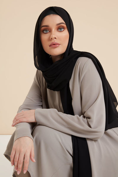 Black Soft Crepe Chiffon Hijab - CAVE