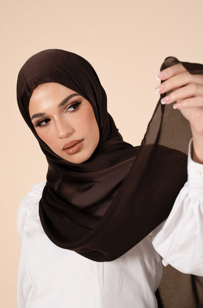 Chocolate Brown Soft Satin Hijab - CAVE