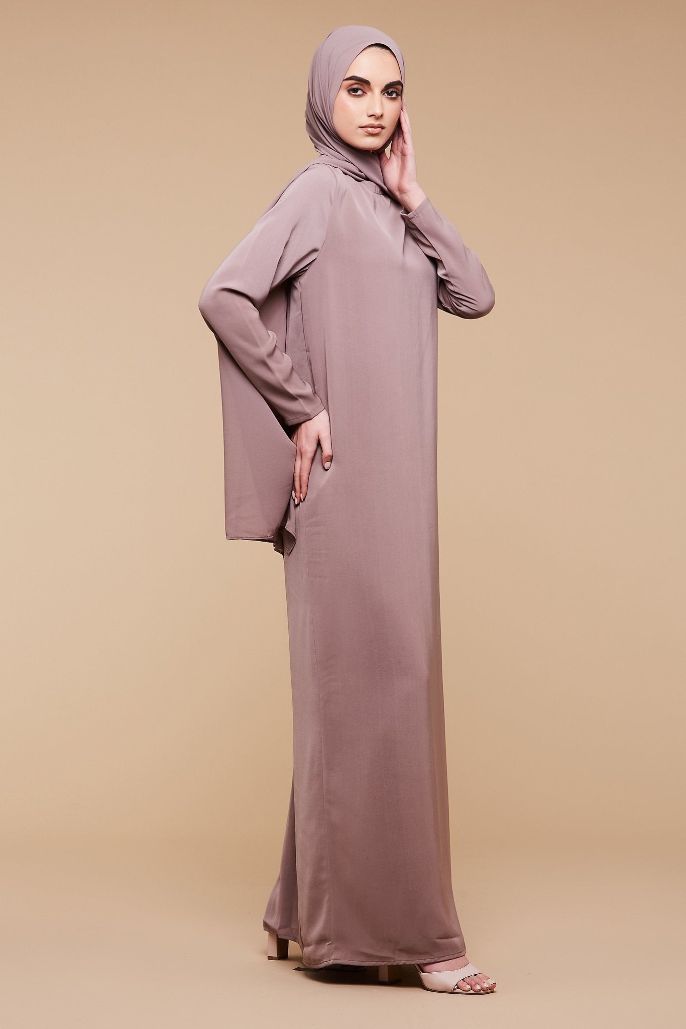 Deep Taupe High Classic Neck Abaya - CAVE