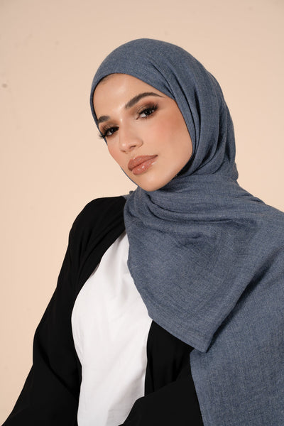 Denim Blue Cotton & Wool Hijab - CAVE