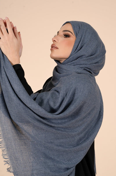 Denim Blue Cotton & Wool Hijab - CAVE