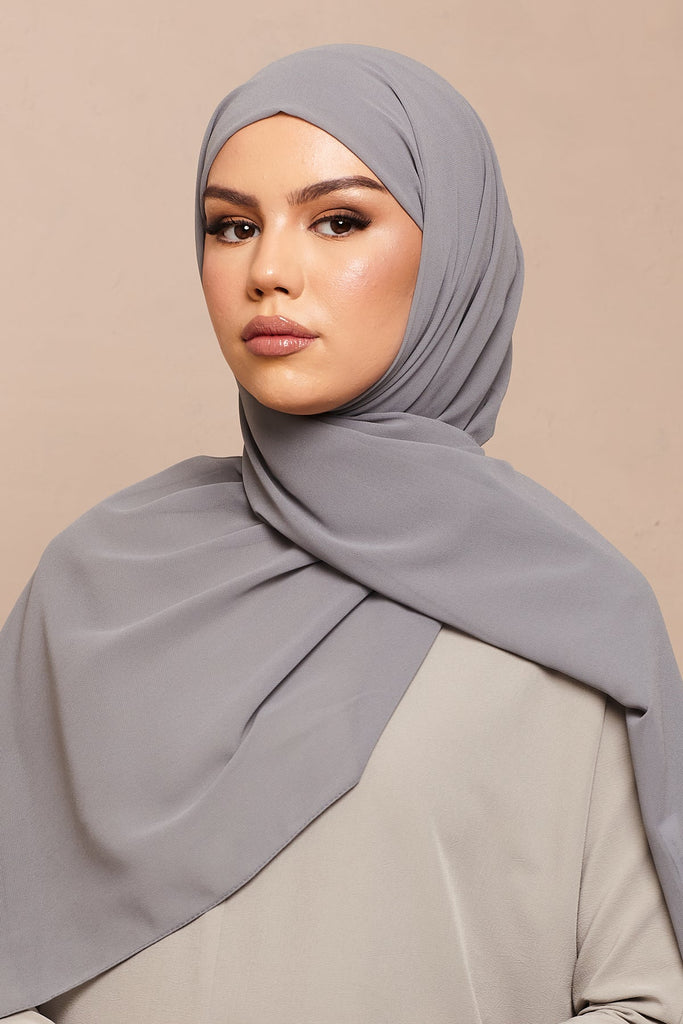 Grey Soft Crepe Chiffon Hijab – CAVE - Main Image