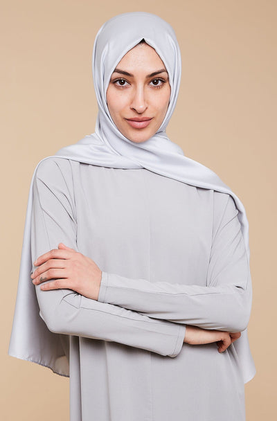 Ice Grey Grain Satin Hijab - CAVE