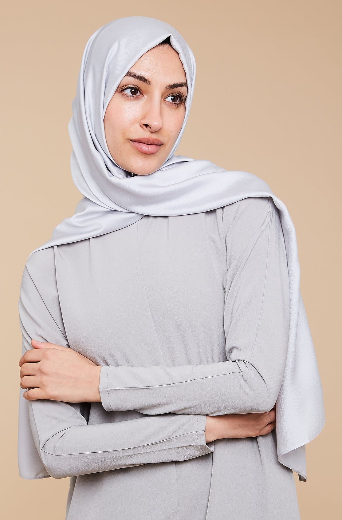 Ice Grey Grain Satin Hijab - CAVE