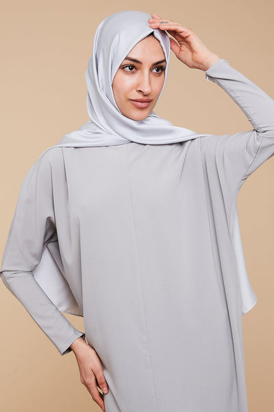 Ice Grey Grain Satin Hijab - CAVE