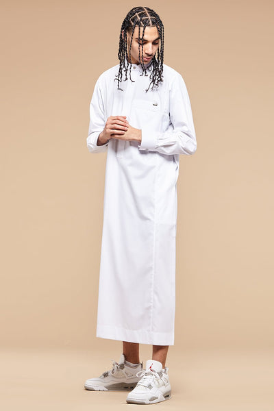 Ivory White Tuxedo Collar Thobe - CAVE