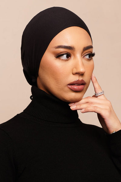 Jet Black Bamboo Jersey Hijab Cap