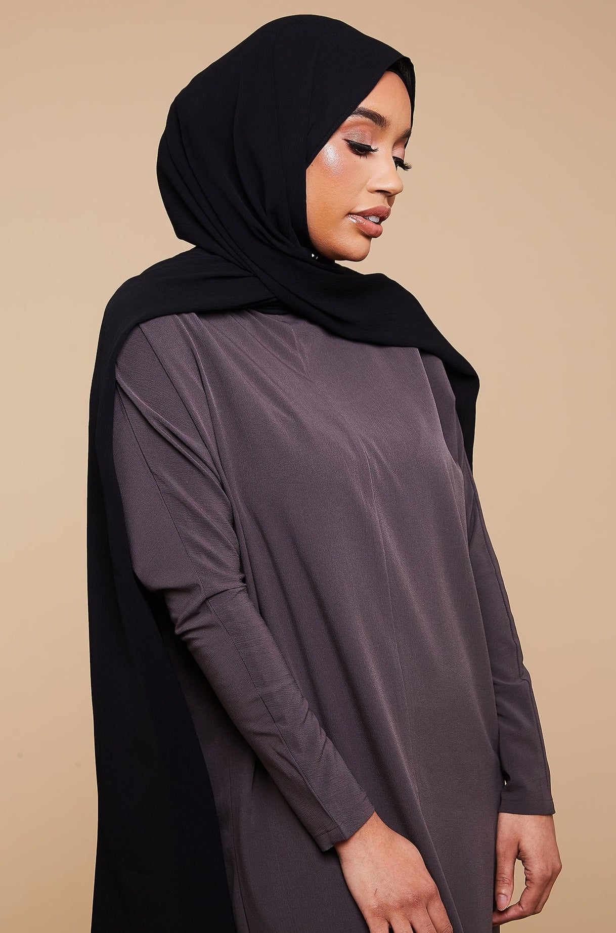 Jet Black Crinkle Soft Crepe Hijab - CAVE