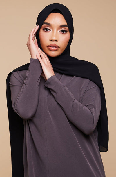 Jet Black Crinkle Soft Crepe Hijab - CAVE