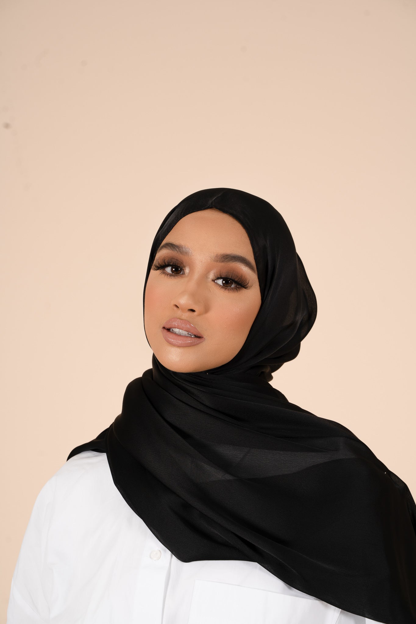 Jet Black Soft Satin Hijab - CAVE