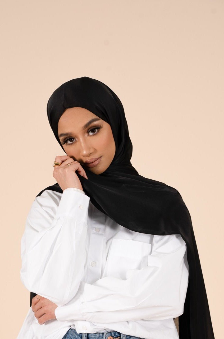 Jet Black Soft Satin Hijab - CAVE