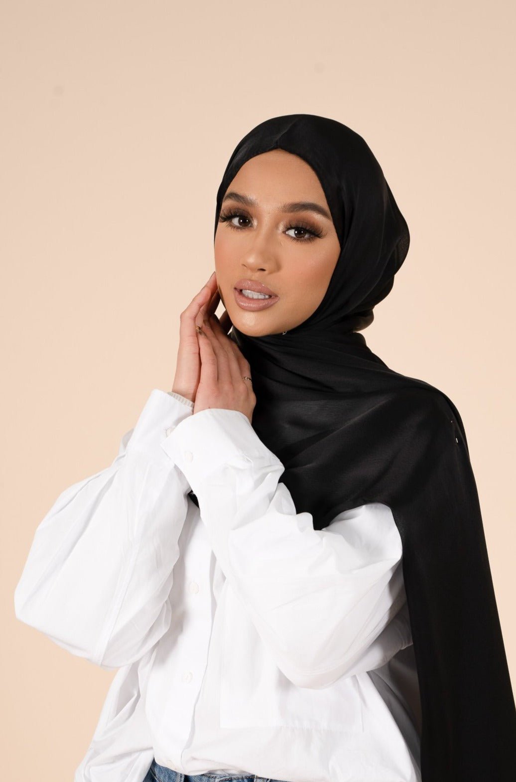 Jet Black Soft Satin Hijab - CAVE