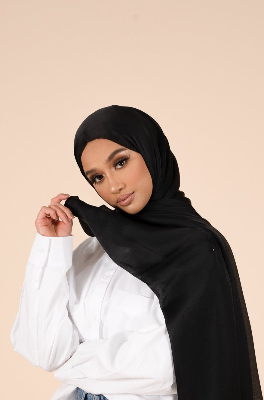 Jet Black Soft Satin Hijab - CAVE